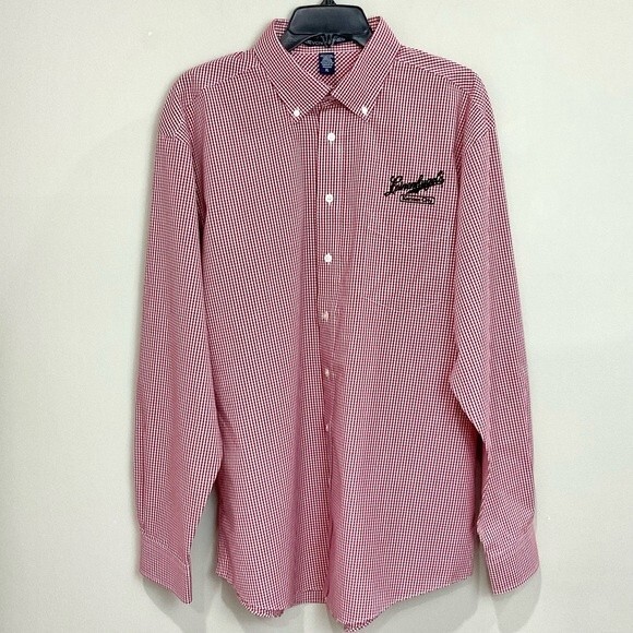 Devon & Jones Leinenkugel Shirt Red Check Gingham Long Sleeve Work Shirt Sz XL - Picture 1 of 5